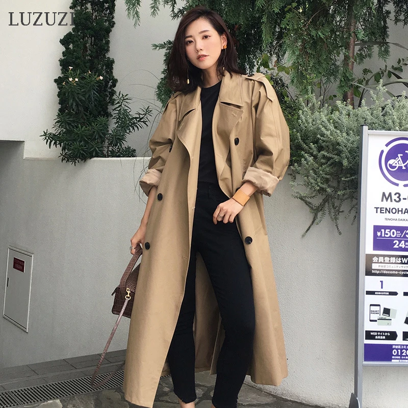 LUZUZI плащ хаки Пальто Повседневная Женская Длинная Верхняя одежда свободная для