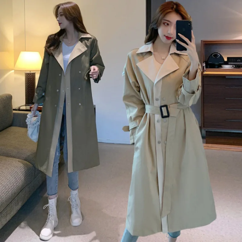 

Elegant Spring Autumn Women trench coat with belt windbreaker Casual Long Jacket 2021 Chic Office Ladies Outerwear Q73