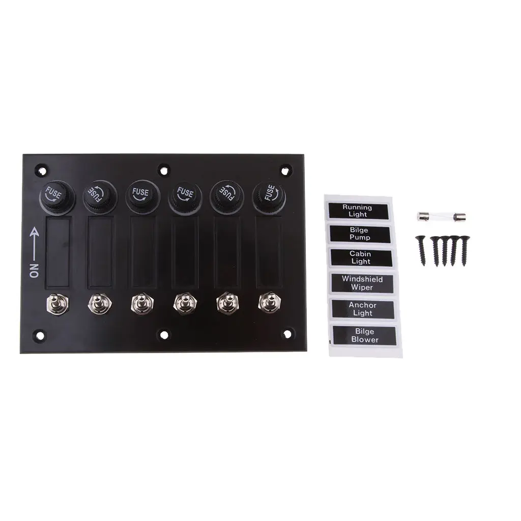 6-Gang Switch Panel Fused Marine Rocker switch Panel for Boats Car 12V