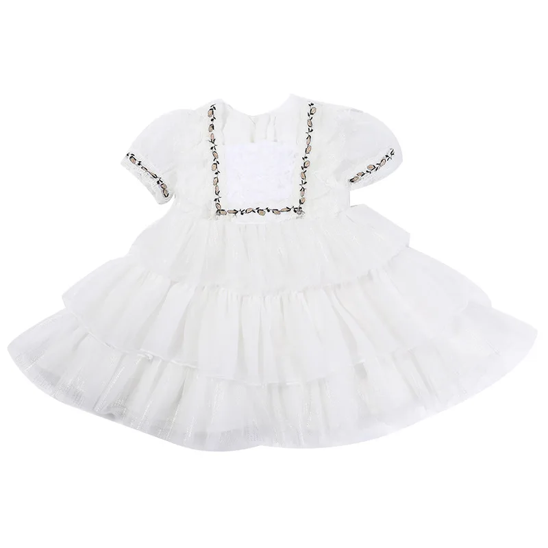 

Kids Dress For Girl puff sleeve white sweet Pincess Dress Summer Wedding Ceremony Birthday Girls layered Dress Baby Girl Clothes