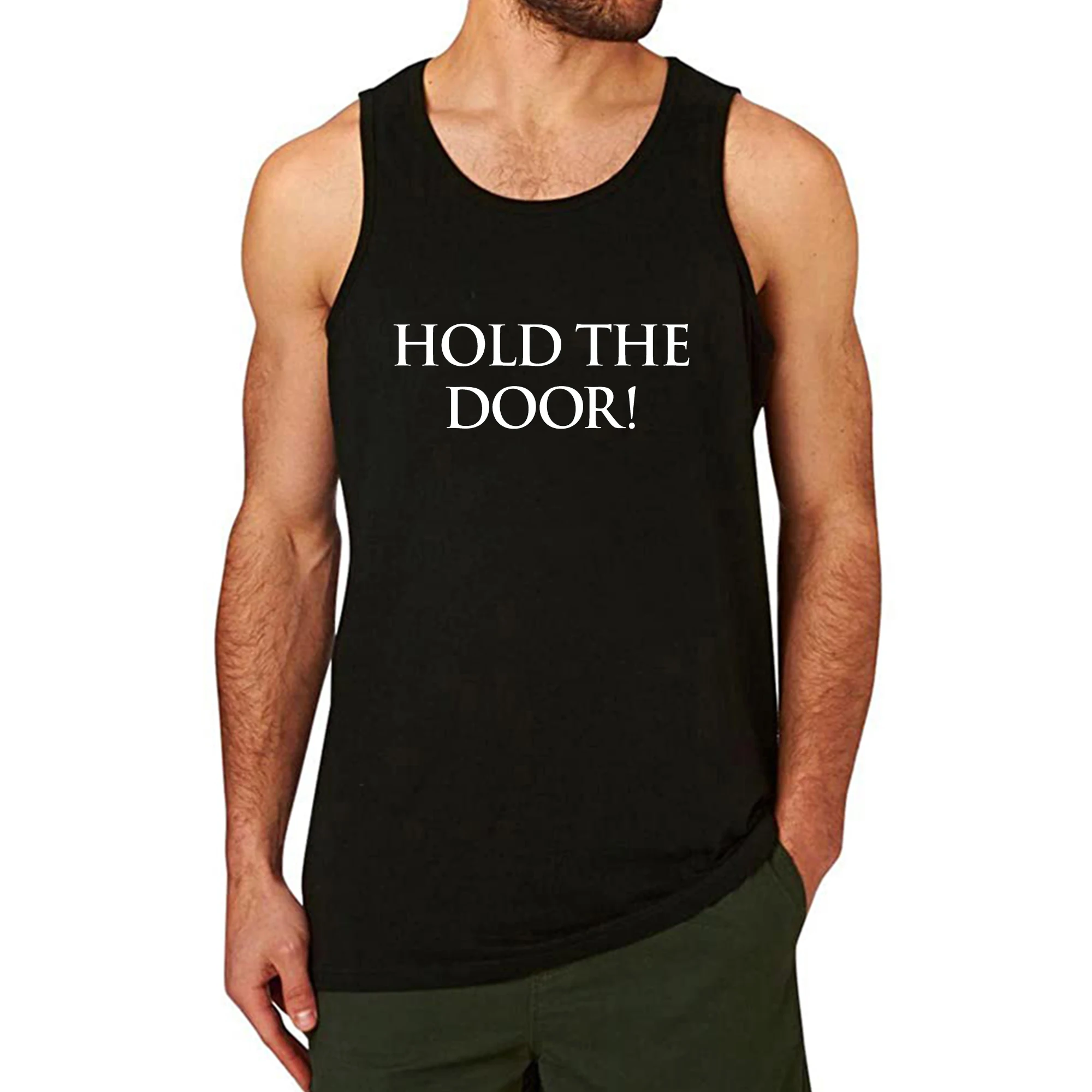 

Lyprerazy Men's HOLD THE DOOR Workout Gym Funny Printed Tank Top