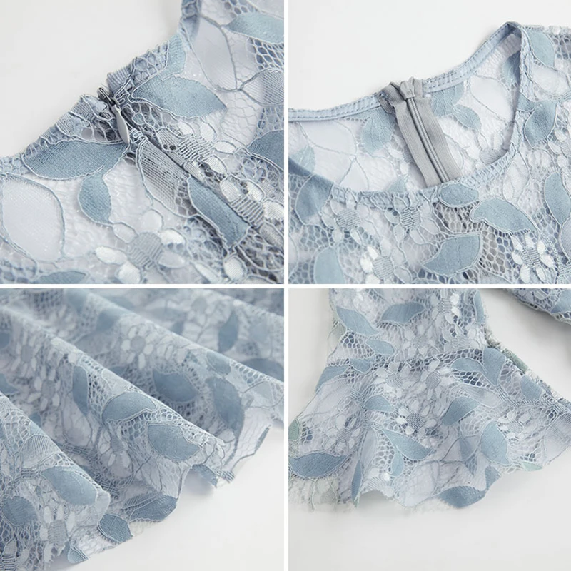 Кружевные платья 2019 новые женские летние синий выдалбливают тонкий сексуальный