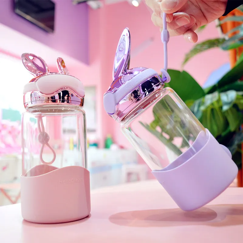 Креативная мультяшная бутылка для воды с кроличьими ушками стеклянная