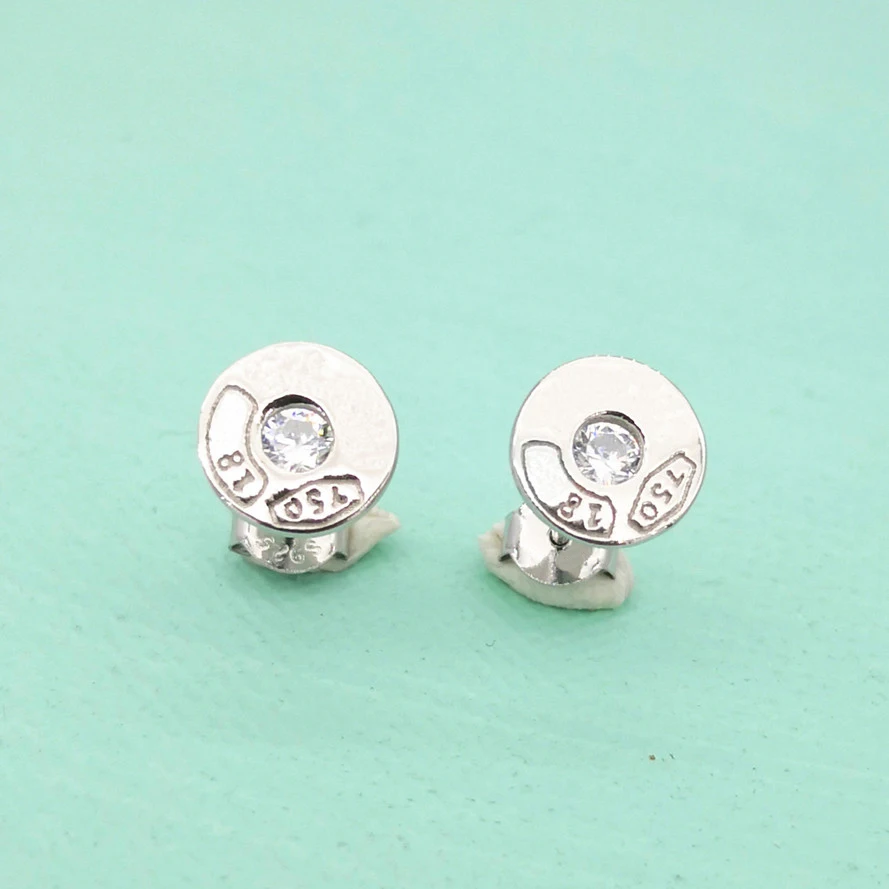 

Women's S925 Sterling Silver Classic Round Carved Numeral Alphabet Set with Zircon Ear Studs