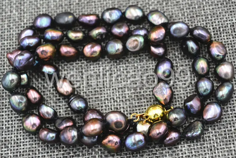 

Rare! 8-9MM black Akoya freshwater Cultured Pearl Baroque Necklace 18"