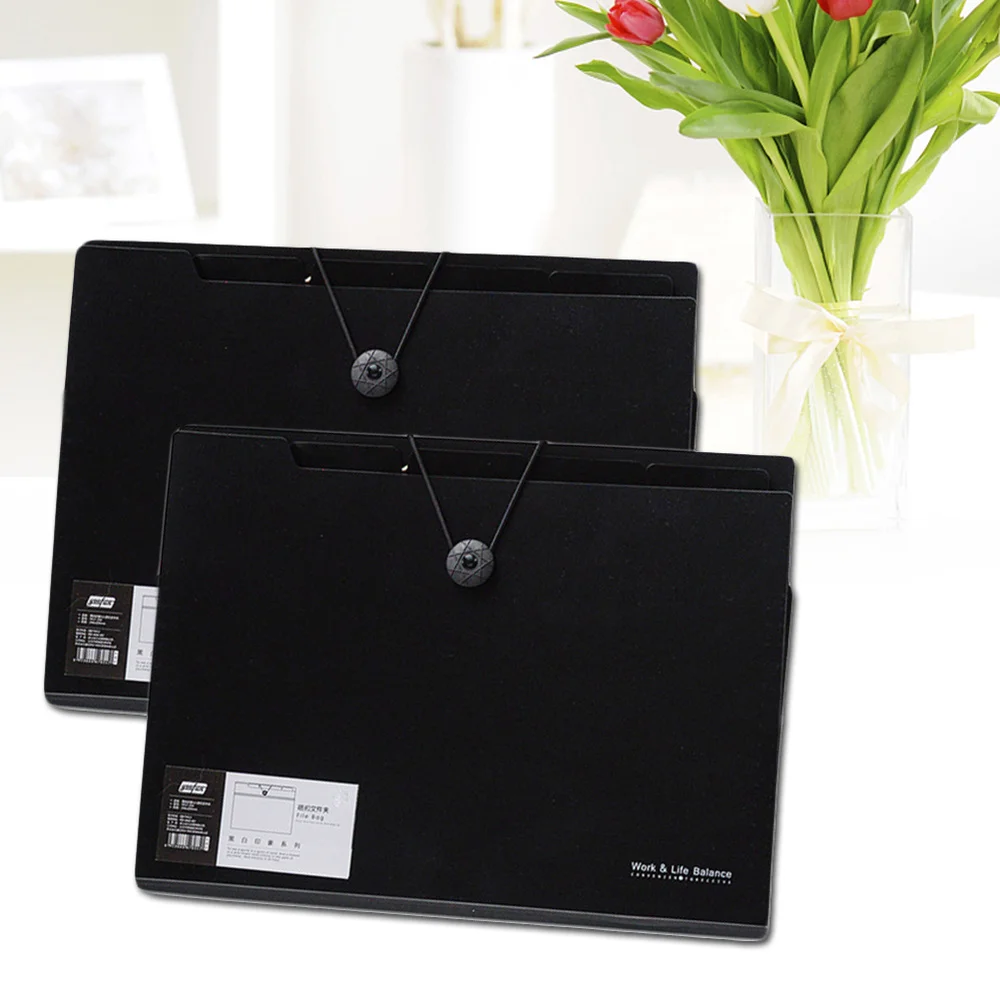 

2pcs Portable Expanding File Folder 8 Pockets File Organizers Elastic Cord and Button Closure File Bag(Random Color)