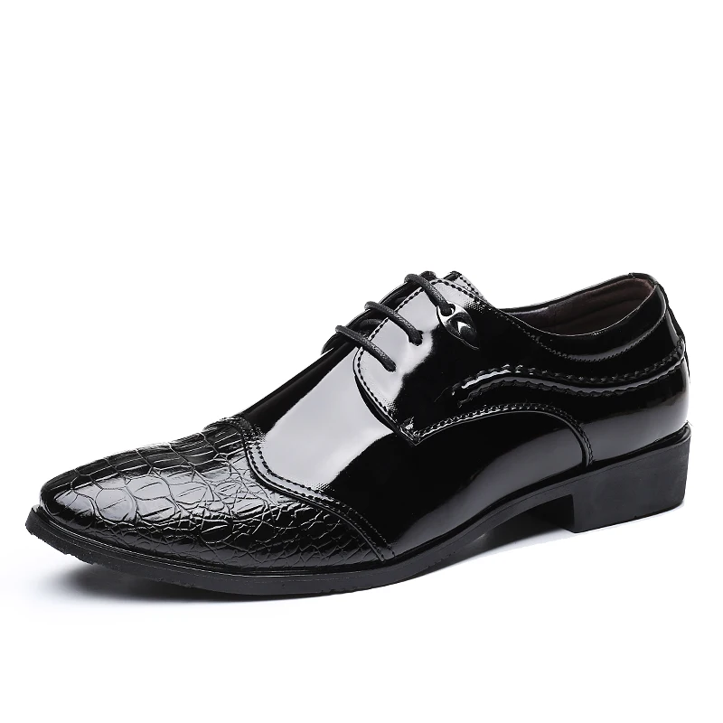 

Men's business shoes with pointed toes lacing shiny upper and low upper crocodile embossed men shoes