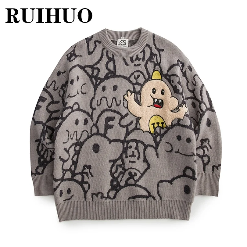 

Милый вязаный свитер RUIHUO, мужская одежда в стиле Харадзюку, зимняя искусственная шерсть, хип-хоп, 2XL, осень 2021, новое поступление