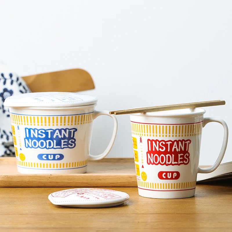 Творческий большой Керамика лапши чаша с крышкой ручкой Крупы Еда контейнер