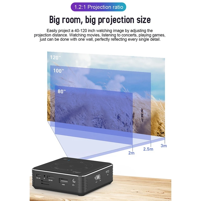 3D проектор Android 9 0 WIFI Расшифровка Bluetooth 4K активный сенсорный портативный DLP
