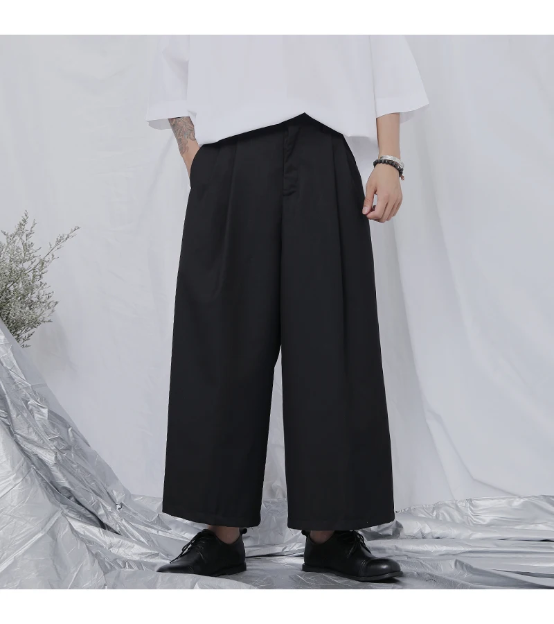 Осенние широкие брюки мужские укороченные большие повседневные модные