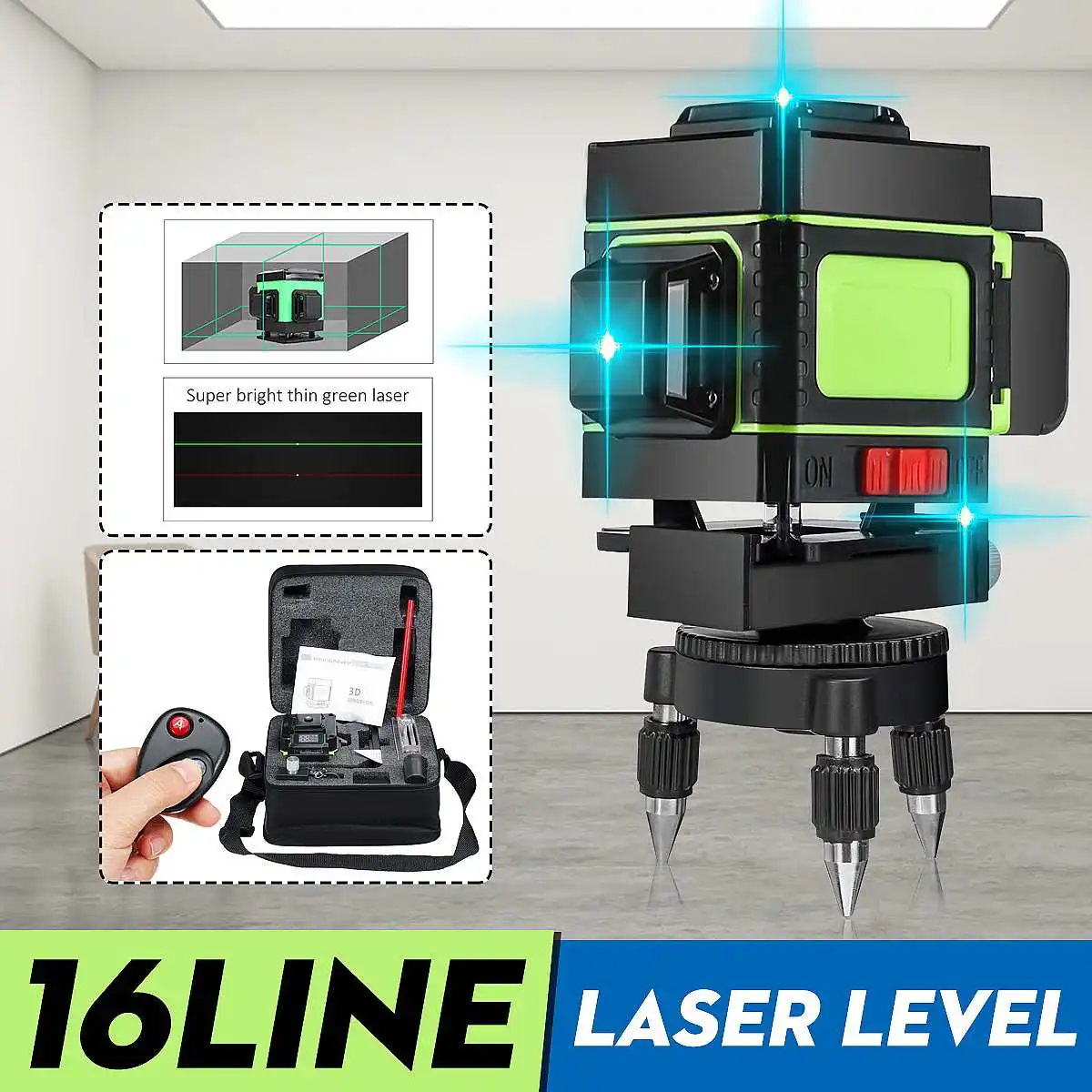 

4D 16 Lines Laser Level Blue Line 360 Degree Rotary Horizontal And Vertical Cross Super Powerful Laser Level Beam Line with Base