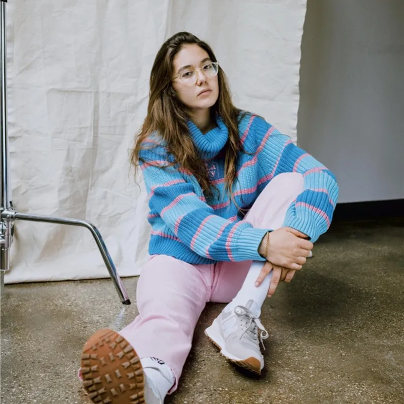 2019 зимние женские свитера в полоску с высоким воротником повседневные свободные