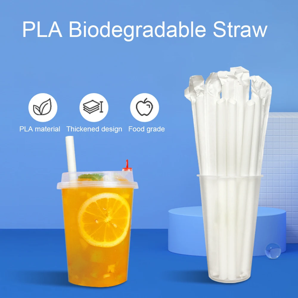 100 Pieces Of Individually Packaged Pla Biodegradable Straws Tea Beverage Straws Thickened Holiday Event Party Disposable Straws