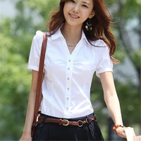 suumer women shirts elegant women v neck shirt korean fashion cotton blouses shirts office lady white work shirt women