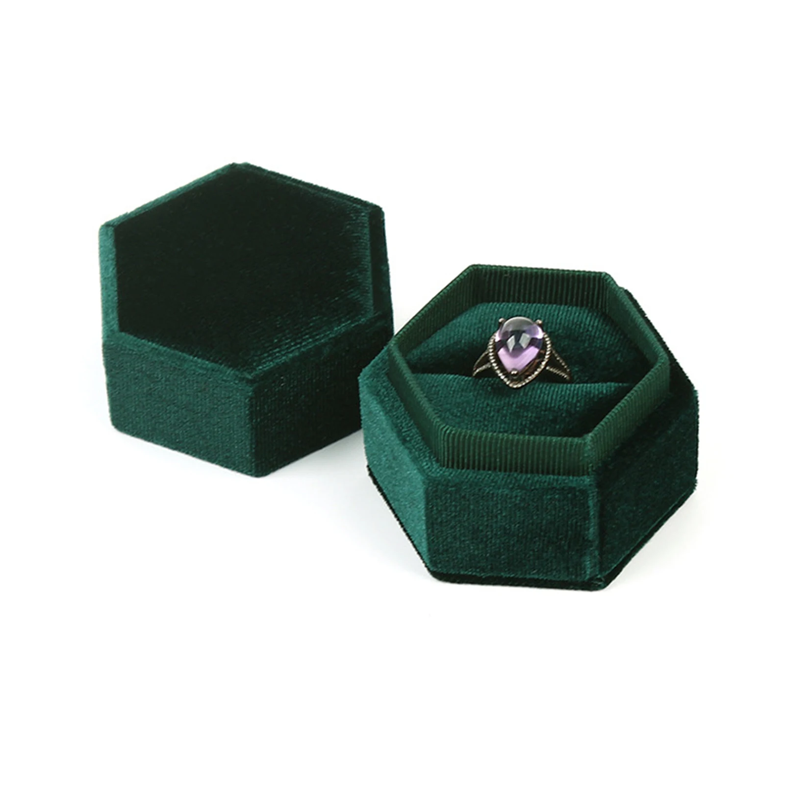 

Ring Box Vintage Corduroy Hexagonal Jewelry Box for Engagement Proposal Wedding GHS99