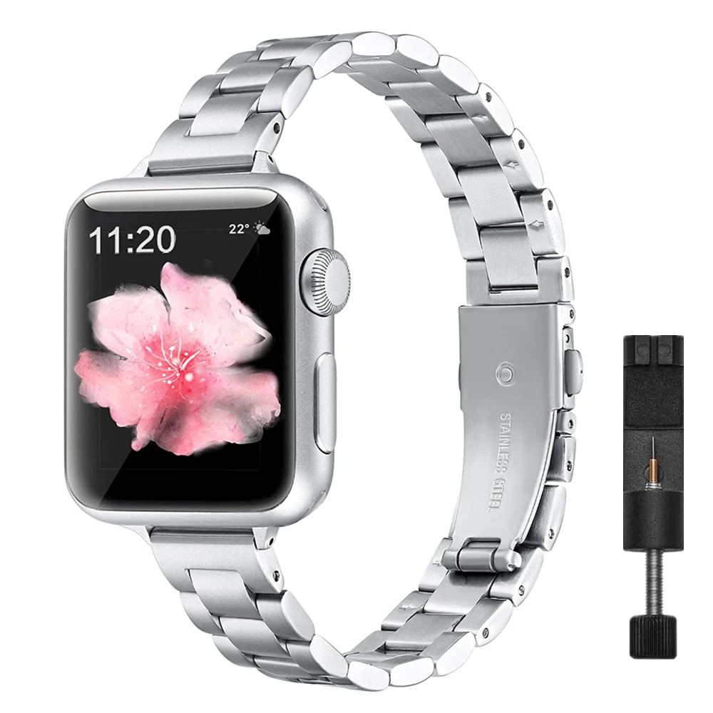 

Ремешок из нержавеющей стали для Apple Watch 7 Band 41 мм 45 мм, тонкий звеньевой браслет для iWatch SE 6 5 4 3, 40 мм 44 мм 38 мм 42 мм для женщин