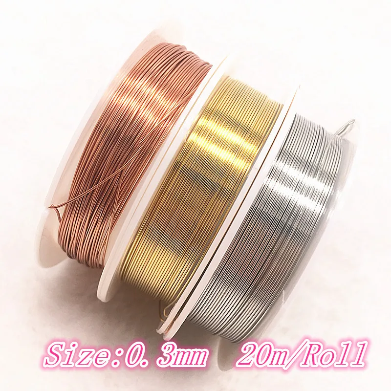 0.3mm(20m) Недавно Медный провод 0,2/0,3/0,4/0,5/0,6/0,7/0,8/1,0 мм цвет серебристый, Золотой Медь Цвет 1 рулон для ювелирных изделий из металлической проволоки катушки, ручная работа, сделай сам - Цвет: 0.3mm(20m)