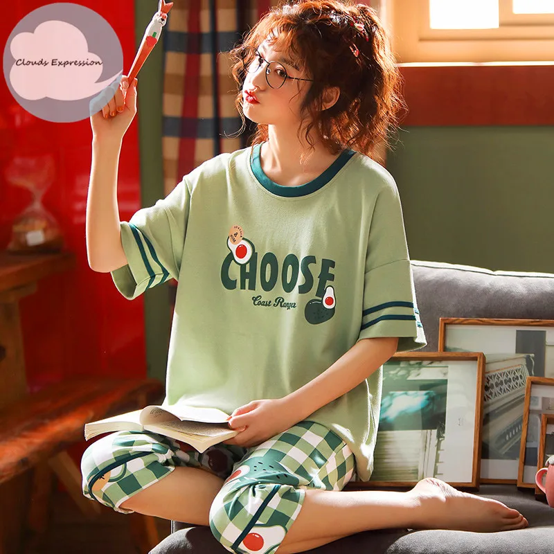 Женская Летняя трикотажная пижама с коротким рукавом|Комплекты пижам| |