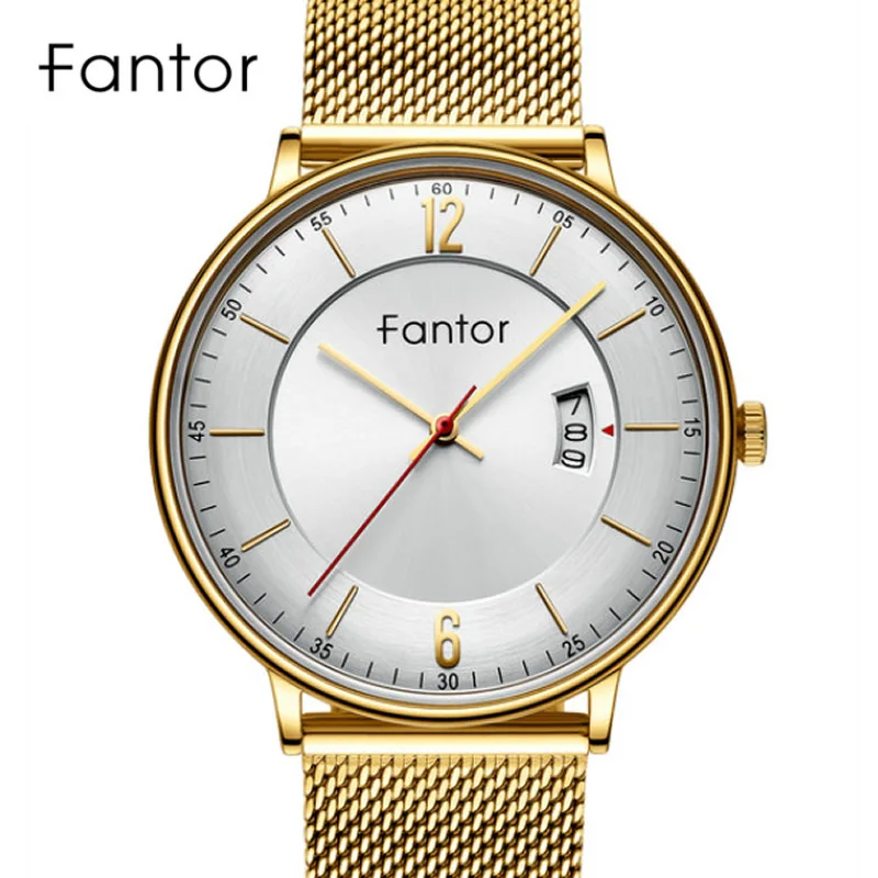 Fantor классические роскошные золотые мужские брендовые кварцевые сетчатые