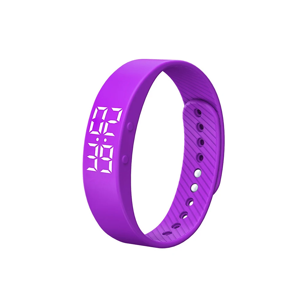 Purple T5S, умный Браслет, светодиодный, часы для бега, шагомер, мониторинг расстояния калорий, силиконовые часы, браслет для детей, мужчин, студентов, женщин - Цвет: Purple