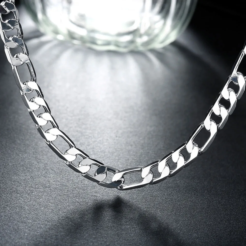 

Special offer hot fashion 925 Sterling Silver Necklace for woman men 8MM flat geometry chain party Holiday gifts classic Jewelry