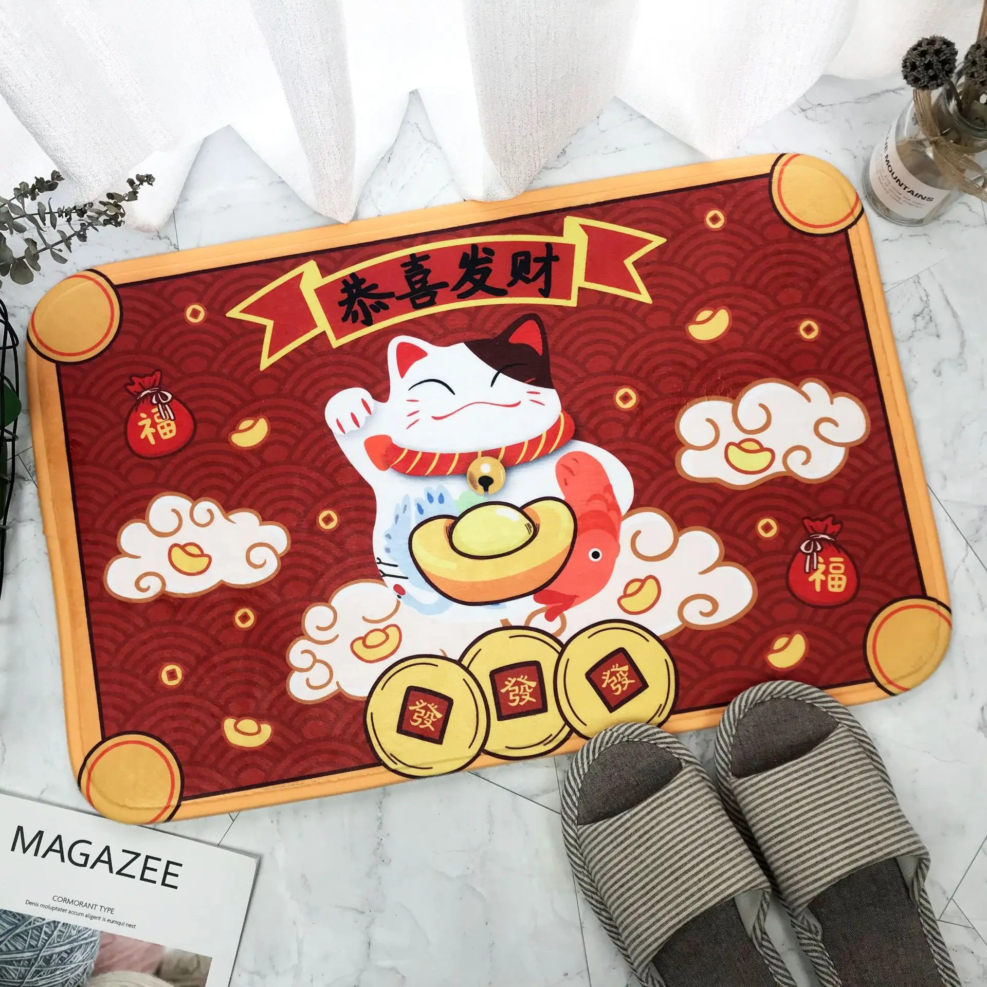 Приносящий удачу кошка напольный коврик ковер Декор Спальня Придверный коврики |