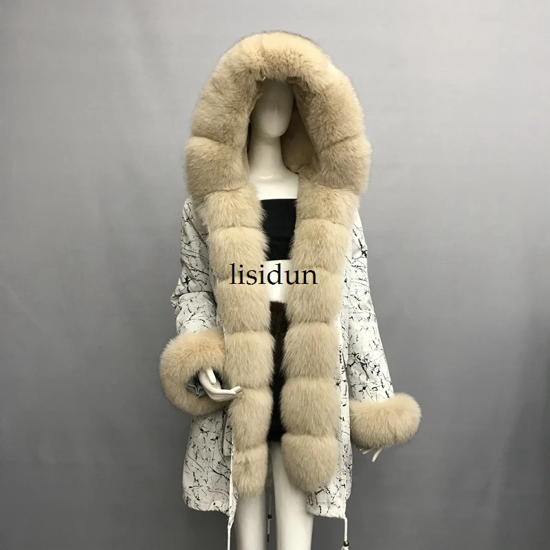 

2019 fashion winter jacket women real fur coat natural real fox fur collar loose long parkas big fur outerwear Detachable