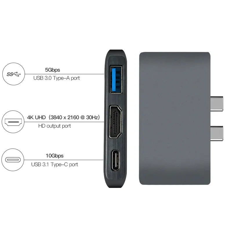 Концентратор USB Type-c 3 в 1 концентратор 0 с разъемом HDMI 4K из алюминиевого сплава для