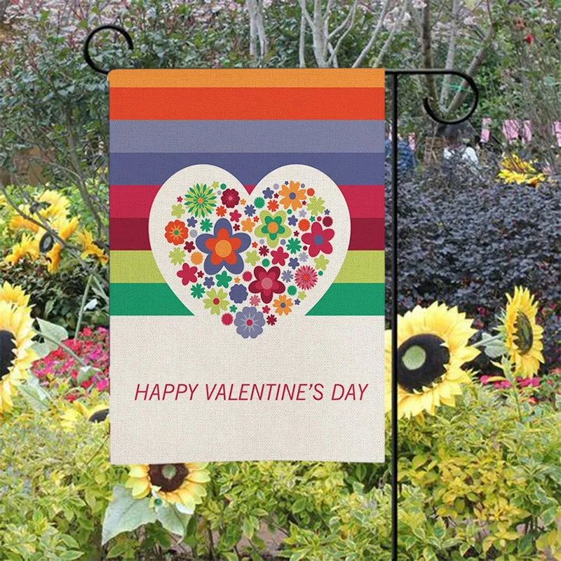 Двусторонний садовый льняной флаг на День Св. Валентина милая Роза цветы