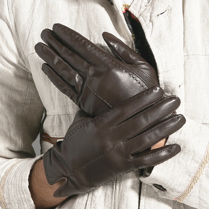 

NH Real Leather Gloves for Men High Quality Winter Black Genuine Goatskin Finger Gloves Soft Warm Fashion Casual Mittens M021