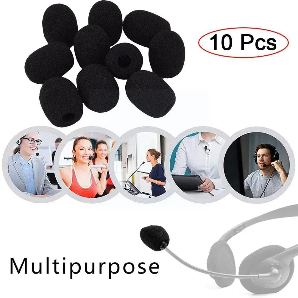 

10 Pcs Black Mic Protector Replacement Headset Foam Covers Windscreen Windshield Sponge Covers Microphone Cover for Meeting R0I0