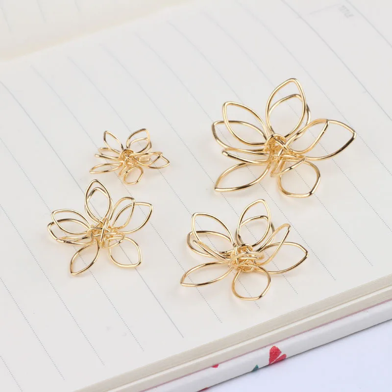 

DIY ear accessories are plated with 18K real gold color preserving hollow out three-dimensional double-layer Flower Stud Earring