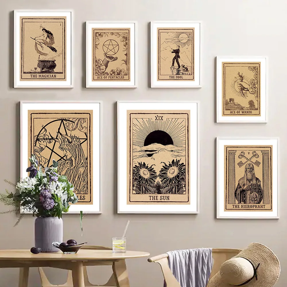 

Tarot Magician Fool Hierophant Sun Wall Art Canvas Painting Nordic Retro Posters And Prints Wall Pictures For Living Room Decor