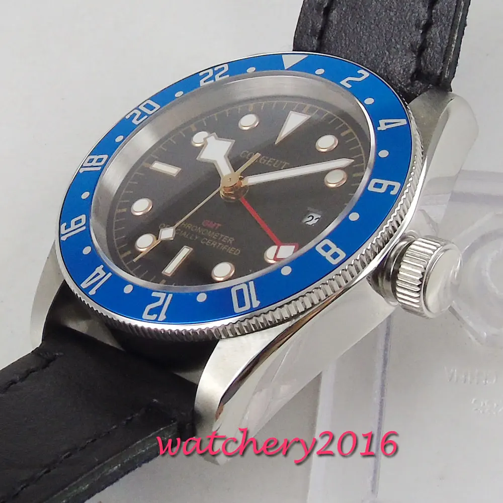 41mm Corgeut Black Dial gmt Sapphire Super Luminous automatic movement men's Watch | Наручные часы