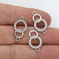10pcs crystal silver plated double circle charm connectors for jewelry making bracelet findings diy accessories 24x13mm