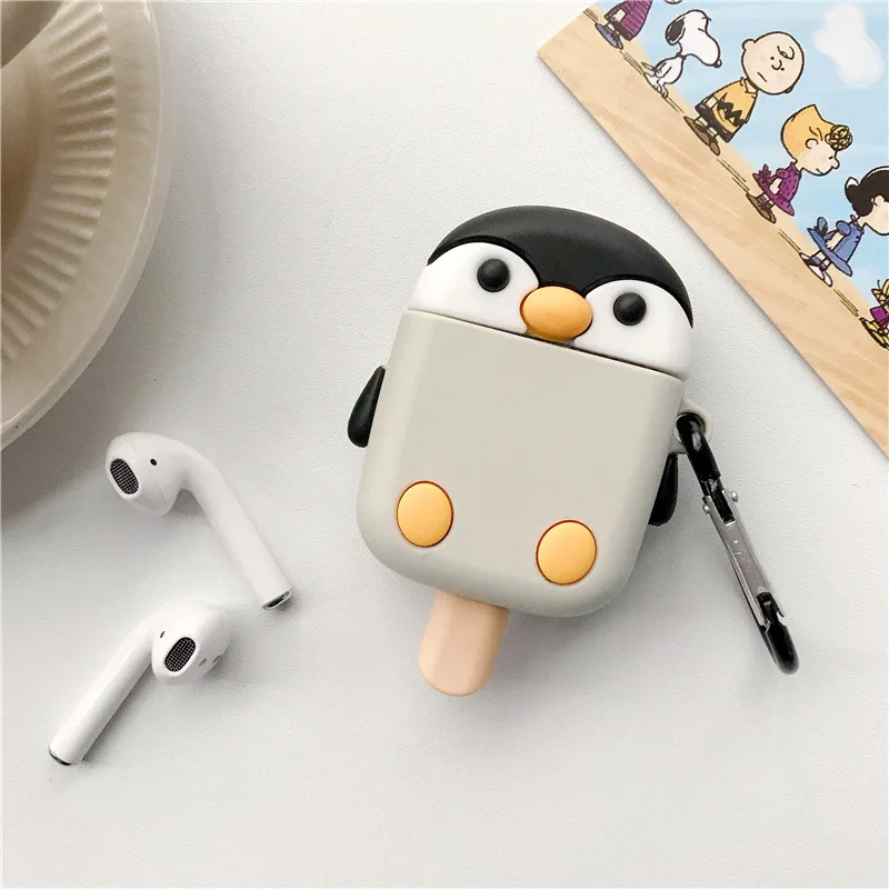 

3D Cute Cartoon Penguin Pig Ice Cream Soft Silicone Earphone Case For Apple AirPods 1 2 Elephant Headphone Protective Cover