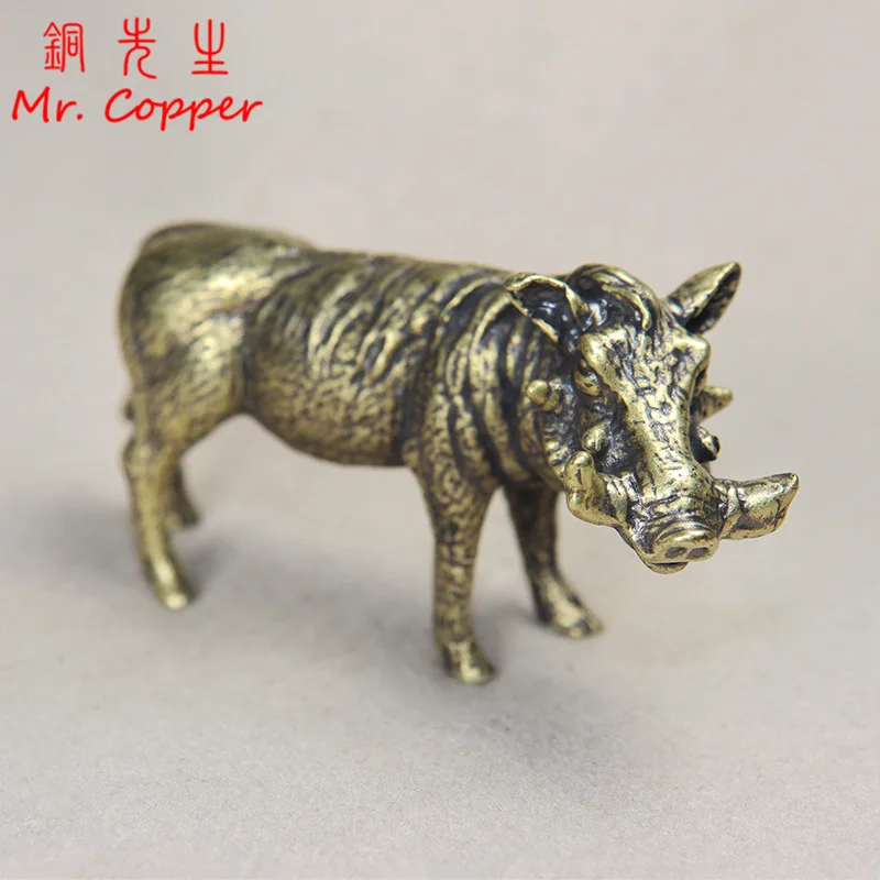 

Тяжелая латунная статуя дикого кабана для домашнего декора, ретро фигурки, креативная скульптура ручной работы в виде животного, художеств...