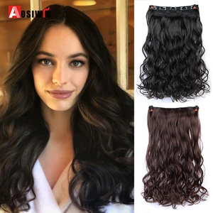 AOSIWIG женские длинные волнистые удлинители волос с 5 зажимами термостойкие синтетические черные красные накладные волосы