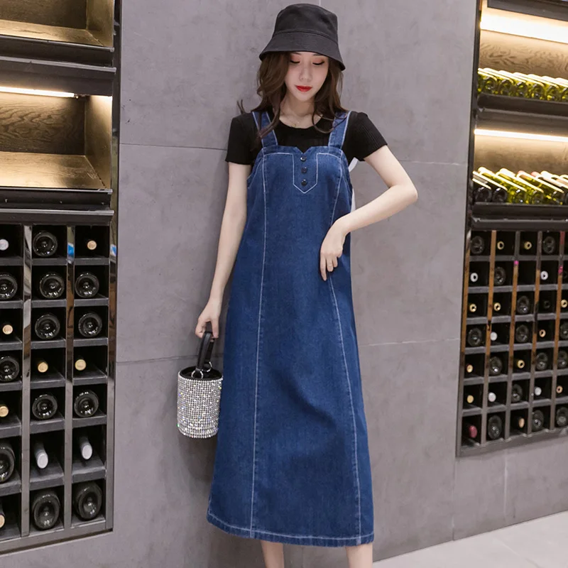 

Plus Size S-5XL Women Denim Straps Dress Summer 2021 Fashion Young Style Casual Sleeveless Loose Denim Long Dress