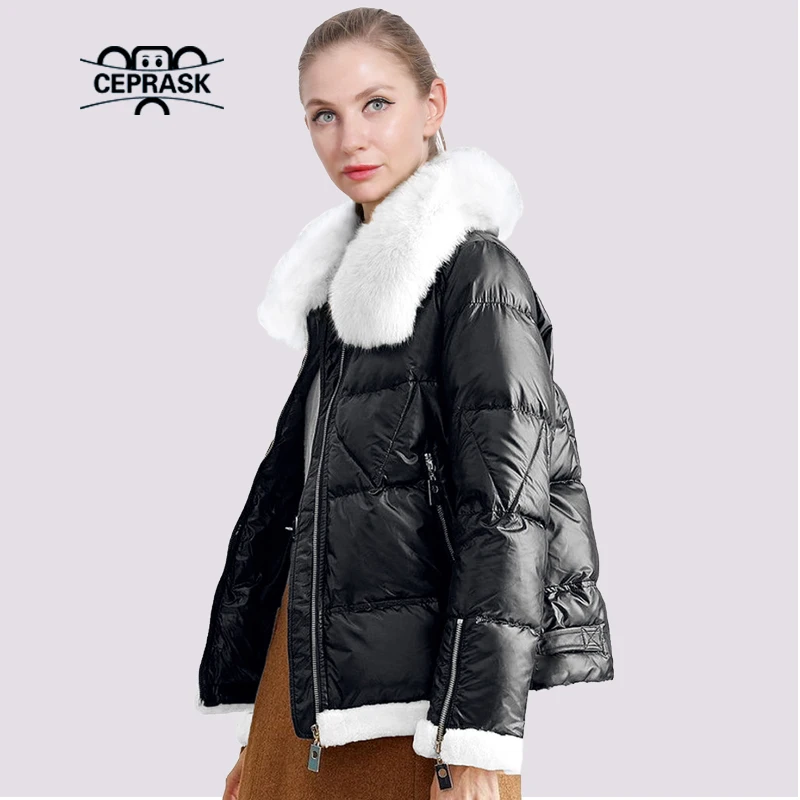 

CEPRASK 2021 New Winter Jacket Women Quilted Fashion Women's Winter Coat Hooded Real Fur Warm Down Jackets Parka Outerwear