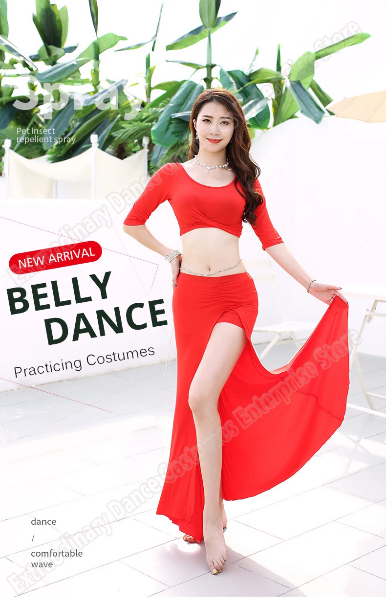 New Bellydance Top Skirt Practice Clothes Oriental Costumes Women Sexy Fashion Belly Dance Professional Top Skirts Split Set