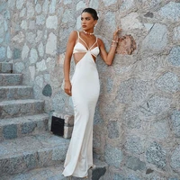 summer white dress sexy backless spaghetti straps split single breasted maxi dress women elegant chic casual party robe