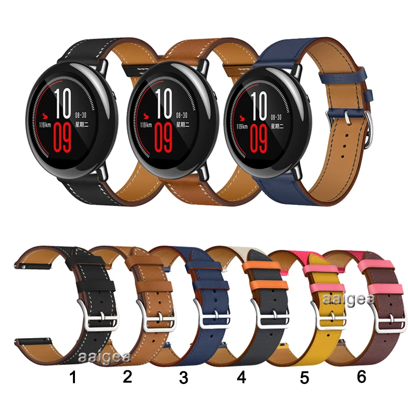 

20mm 22mm Leather Watch Band Strap for Huami Amazfit PACE for Huami Stratos 2 2S 3 GTR 2 GTR 47mm Replacement Wrist band
