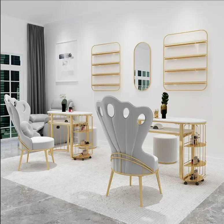 

Marble manicure table and chair set net red double iron single double table manicure table set