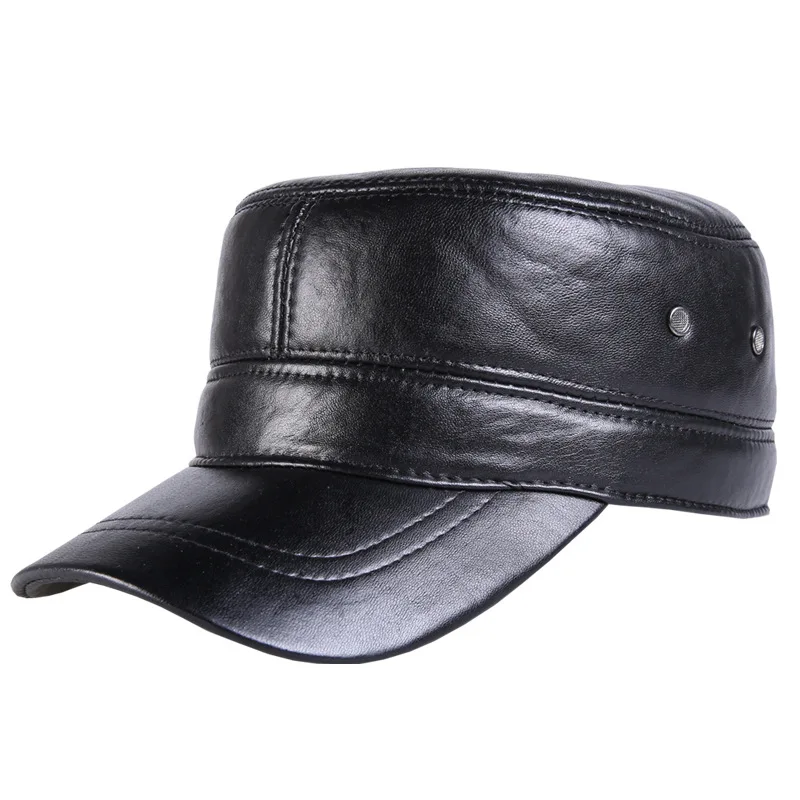 

100% Genuine Leather The new leather hat male elderly sheepskin flat hat cotton padded cap heat preservation cap cap man