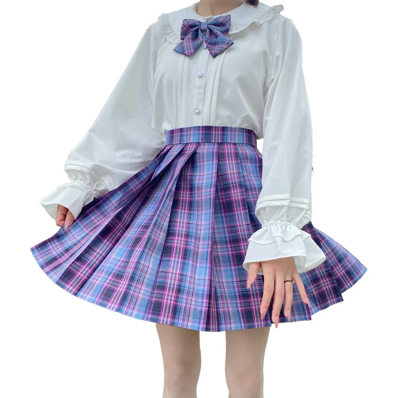 

Japanese School Jk Uniform Orthodox College Style Lolita Sailor Suit Girls Autumn Pleated Plaid Skirt And White Shirt Anime Suit