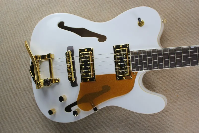 

F Natural Wood Bigsby Big Rocker Chrome Hardware Semi Hollow Body F Hole Jazz telecast-er Electric Guitar @30