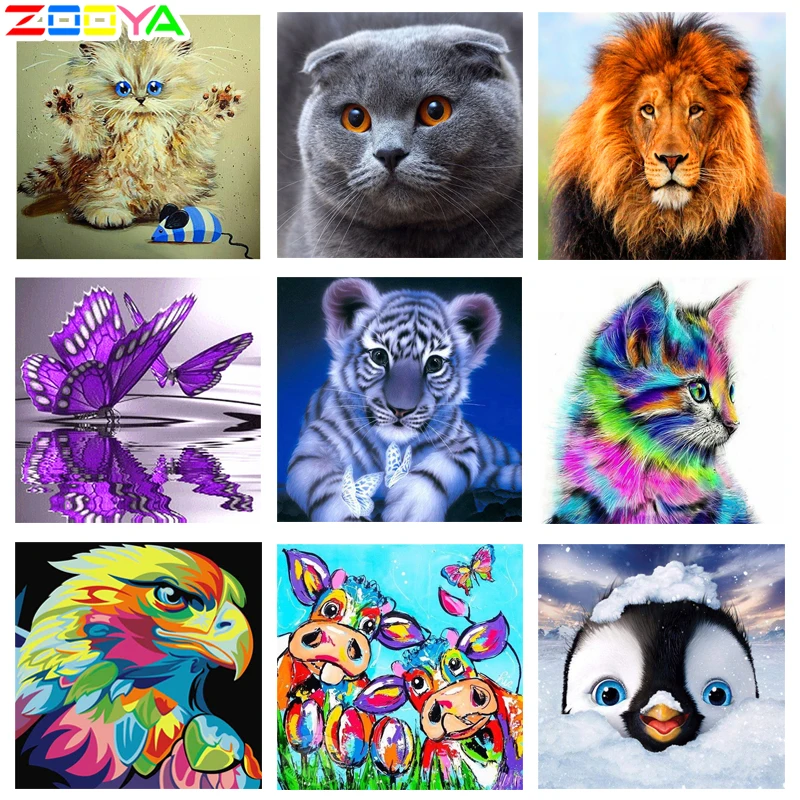 

Diamond Art Painting Animals Cat Tiger Lion Diamond Embroidery Butterfly Cross Stitch Kit Cartoon Penguin Mosaic Home Decoration