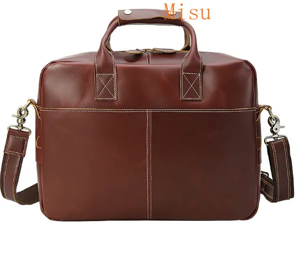 

Men's Crazy Genuine leather briefcase male Vintage 15.6 inch Laptop shoulder Messenger bag men large capacity Business handbags